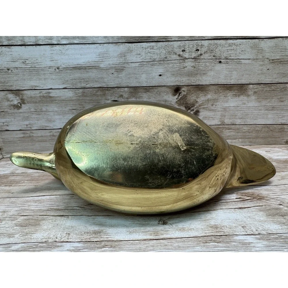 Vintage Solid Brass Duck Figurine Mid Century MCM Decorative - 10.5